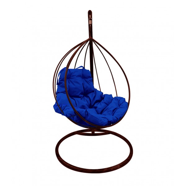 Подвесное кресло "Капля" с синей подушкой Коричневое