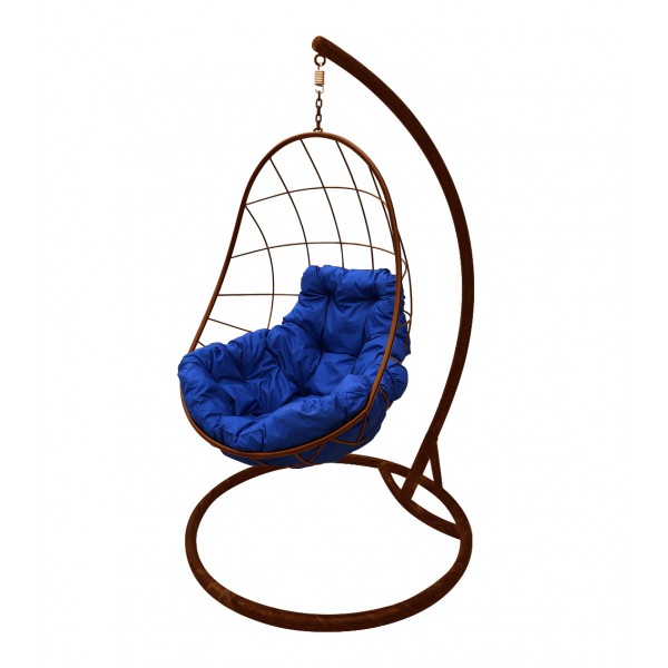 Подвесное кресло "Овал" с синей подушкой Коричневое