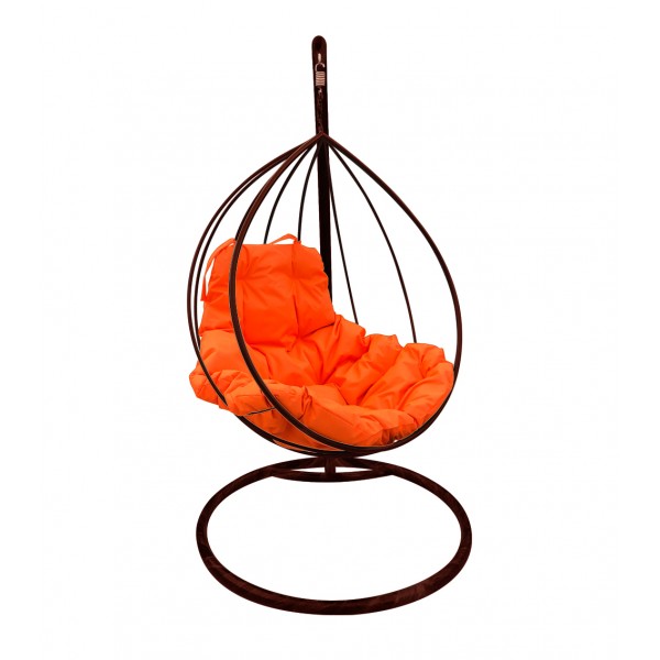 Подвесное кресло "Капля" с оранжевой подушкой Коричневое